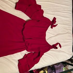 Off the shoulder red romper medium bow tie shoulder medium